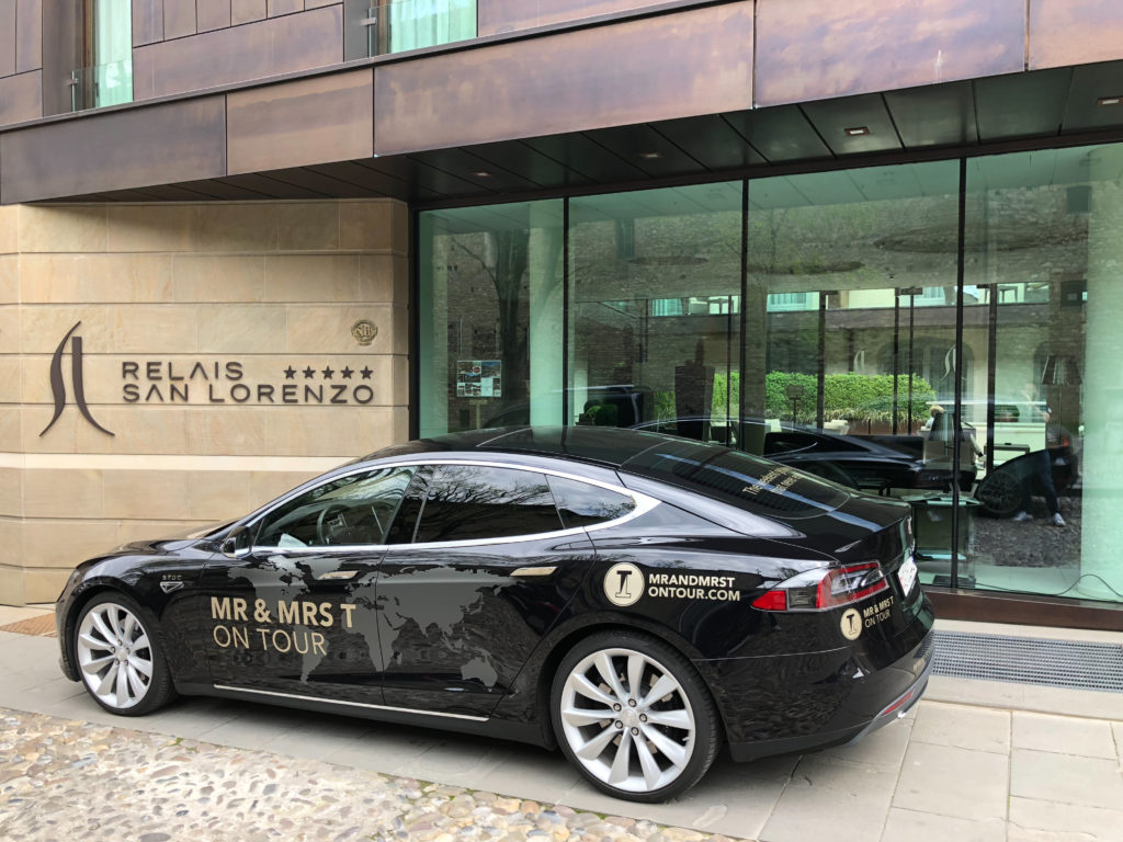 Model S in front of Relais San Lorenzo