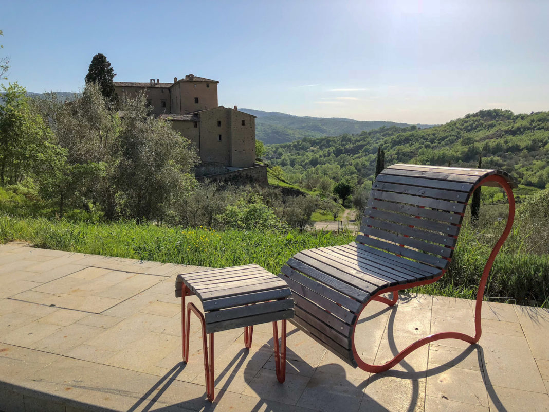 Chair at the pool and the castle