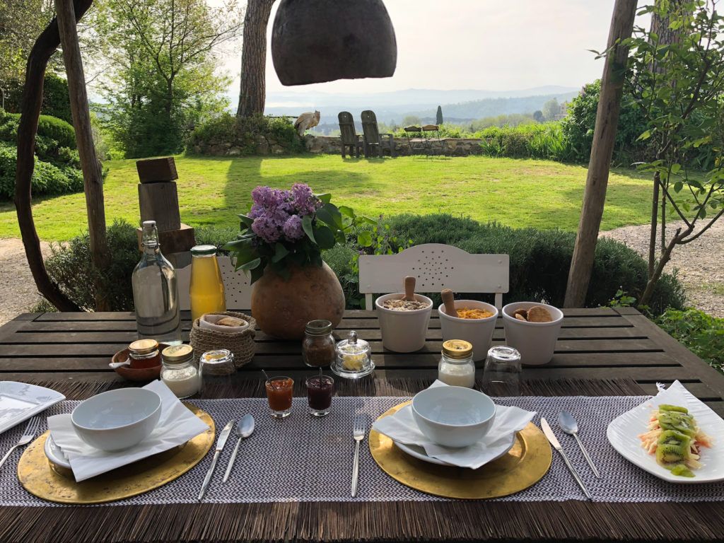Homemade breakfast with view into Tuscany