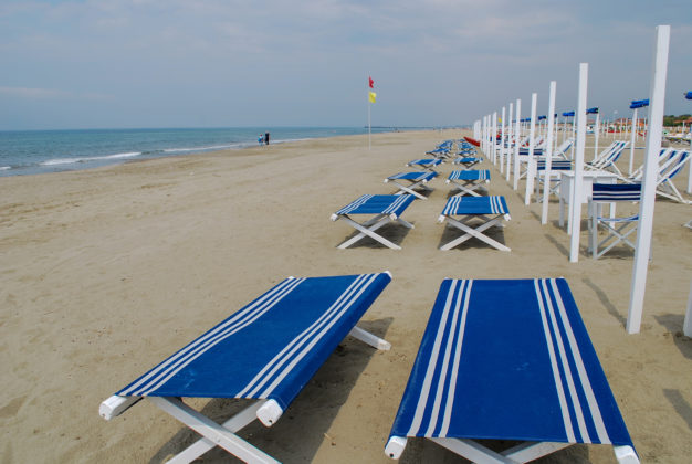 Beach chairs along the beach of Forte dei Marmi