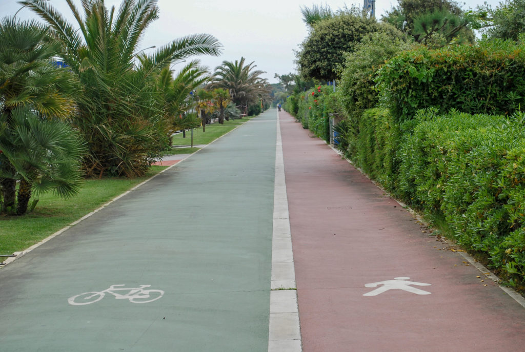 Bicycle path and sidewalk along the beach